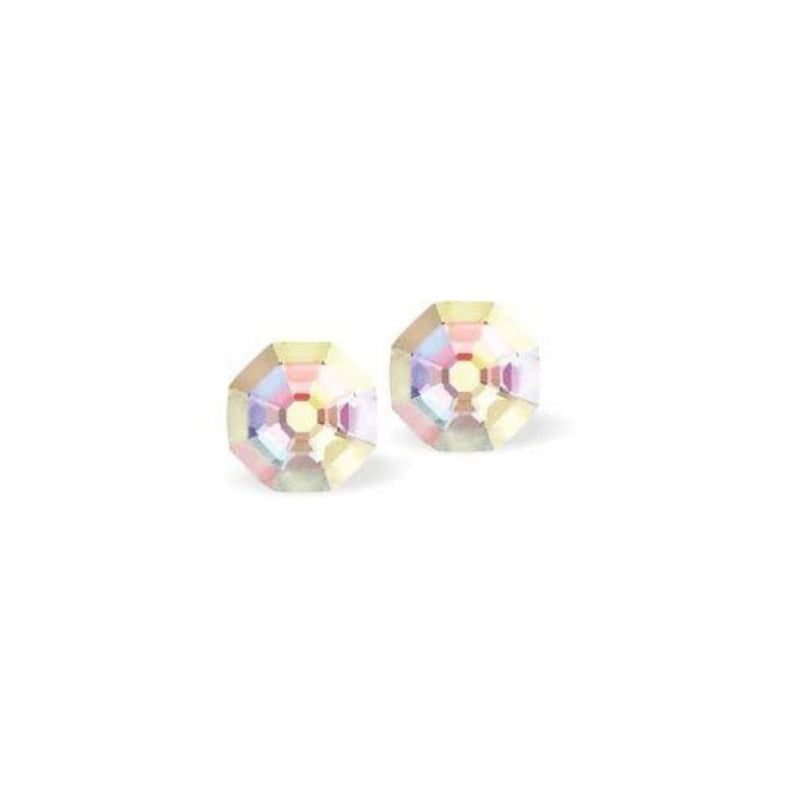 Austrian Crystal Solaris Octagonal Stud Earrings in Aurora Borealis with Sterling Silver Earwires