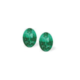 Austrian Crystal Oval Stud Earrings in Emerald Green with Sterling Silver Earwires