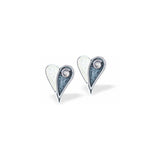 Classic Valentine Heart Earrings,  Blue and White, Rhodium Plated