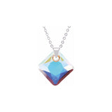 Austrian Crystal Multi Faceted Oblique Square Necklace in Aurora Borealis with a Choice of Chains