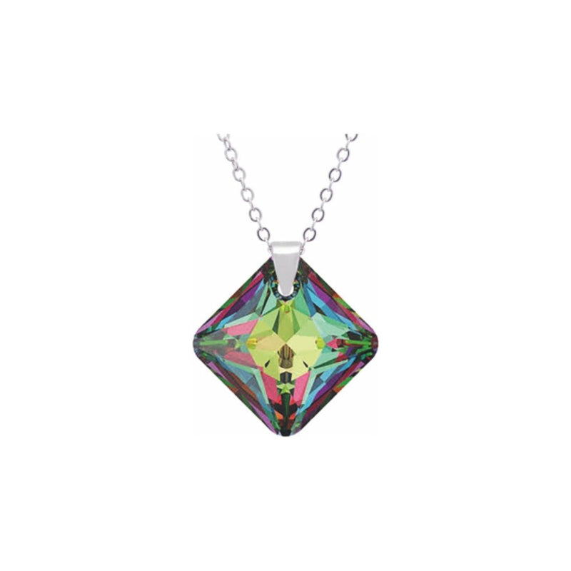 Austrian Crystal Multi Faceted Oblique Square Necklace in Vitrail Medium with a Choice of Chains