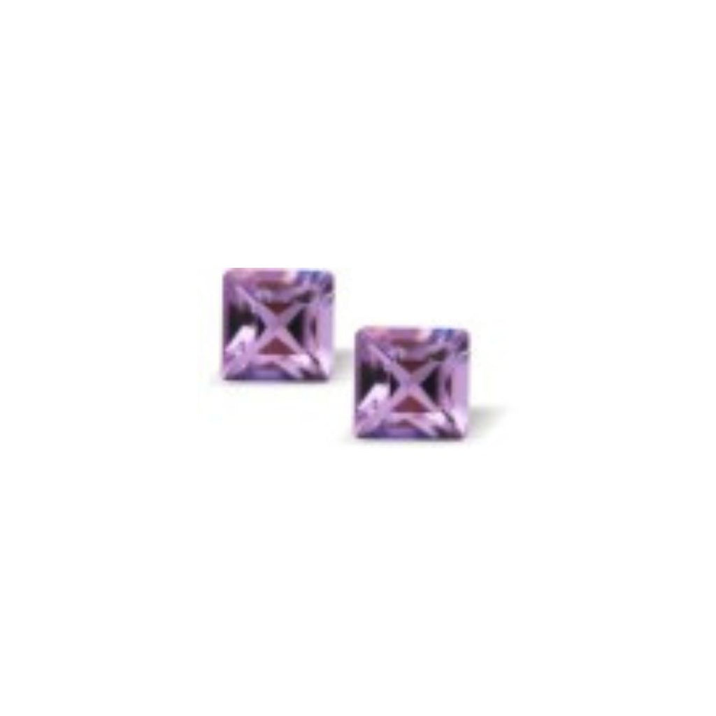 Austrian Crystal Xillion Square Stud Earrings in Violet Purple in Two Sizes with Sterling Silver Earwires