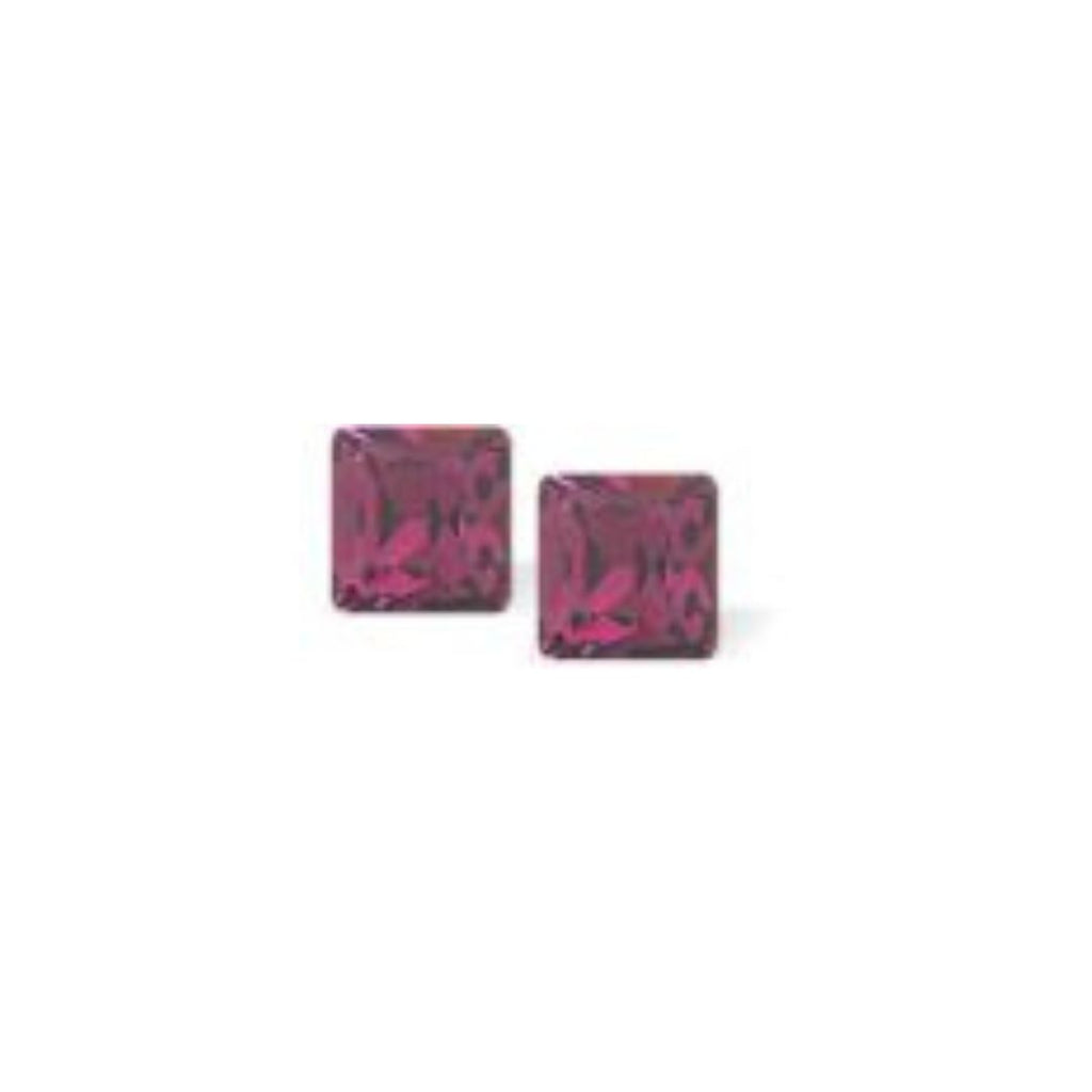 Austrian Crystal Xillion Square Stud Earrings in Amethyst Purple in Two Sizes with Sterling Silver Earwires