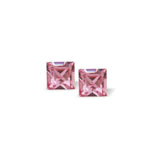 Austrian Crystal Xillion Square Stud Earrings in Light Rose Pink in Two Sizes with Sterling Silver Earwires