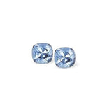 Austrian Crystal Square Lyrical Stud Earrings in Aquamarine Blue with Sterling Silver Earwires