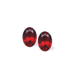 Austrian Crystal Oval Stud Earrings in Siam Red with Sterling Silver Earwires