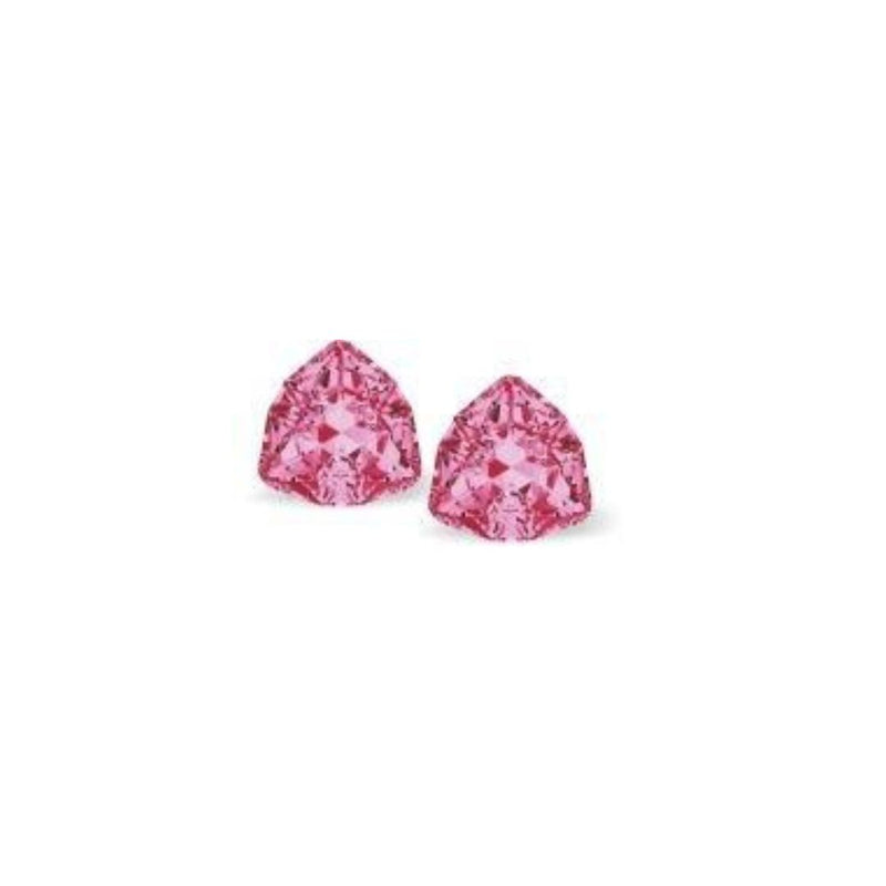 Austrian Crystal Trilliant Triangular Stud Earrings in Rose Pink with Sterling Silver Earwires