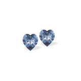 Austrian Crystal Heart Stud  Earings in Montana Blue, Available in 3 Sizes with Sterling Silver Earwires