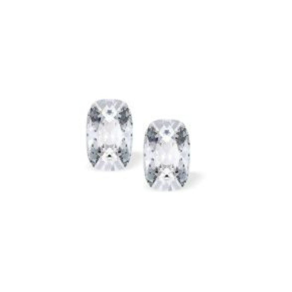 Austrian Crystal Rectangular Quadrille Stud Earrings in Clear Crystal with Sterling Silver Earwires