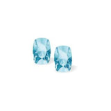 Austrian Crystal Rectangular Quadrille Stud Earrings in Aquamarine Blue with Sterling Silver Earwires