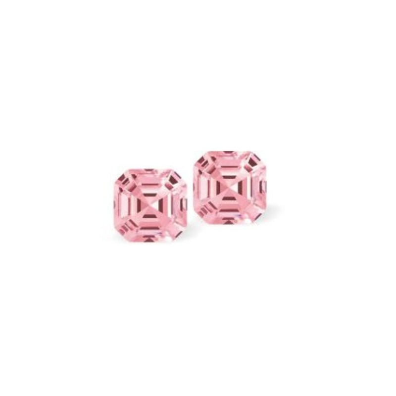 Austrian Crystal Square Imperial Stud Earrings in Light Rose Pink, Sterling Silver Earwires
