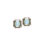 Austrian Crystal Square Imperial Stud Earrings in Ever changing Army Greeny/Blue with Sterling Silver Earwires