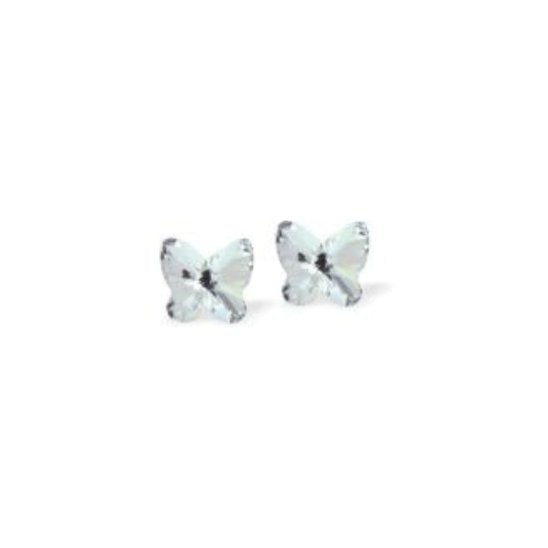 Austrian Crystal Butterfly Stud Earrings in Clear Crystal, Sterling Silver Earwires