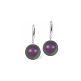 Austrian Crystal Pearl Drop Earrings in Iridescent Purple, Rhodium Plated