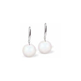 Austrian Crystal Pearl Drop Earrings in Iridescent White, Rhodium Plated