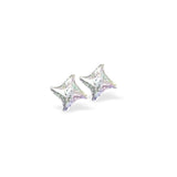 Sparkly Austrian Crystal Star Twist Stud Earrings by Byzantium Colour: Ever Changing, Reflective Aurora Borealis Sterling Silver Earwires 6mm in size Delivered in a soft, black, velveteen pouch