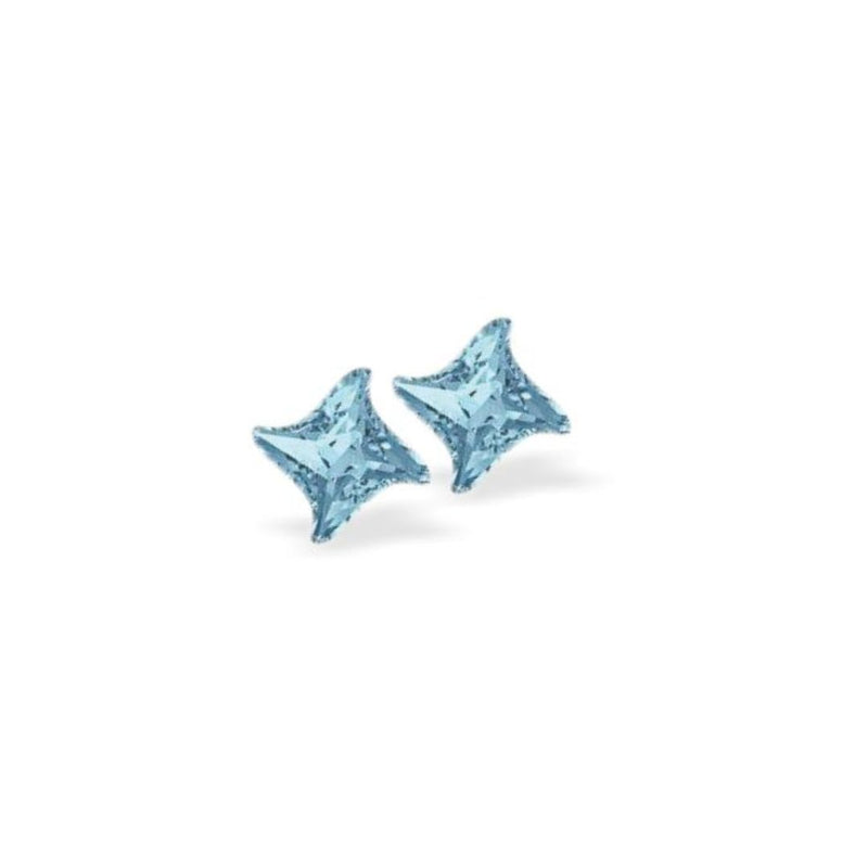 Austrian Crystal Star Twist Stud Earrings in sparkly Aquamarine Blue, Sterling Silver Earwires