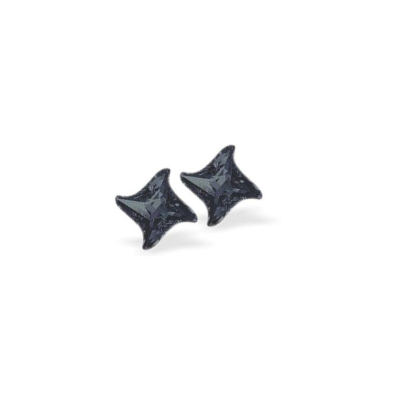 Austrian Crystal Star Twist Stud Earrings in Dark Graphite Black, Sterling Silver Earwires