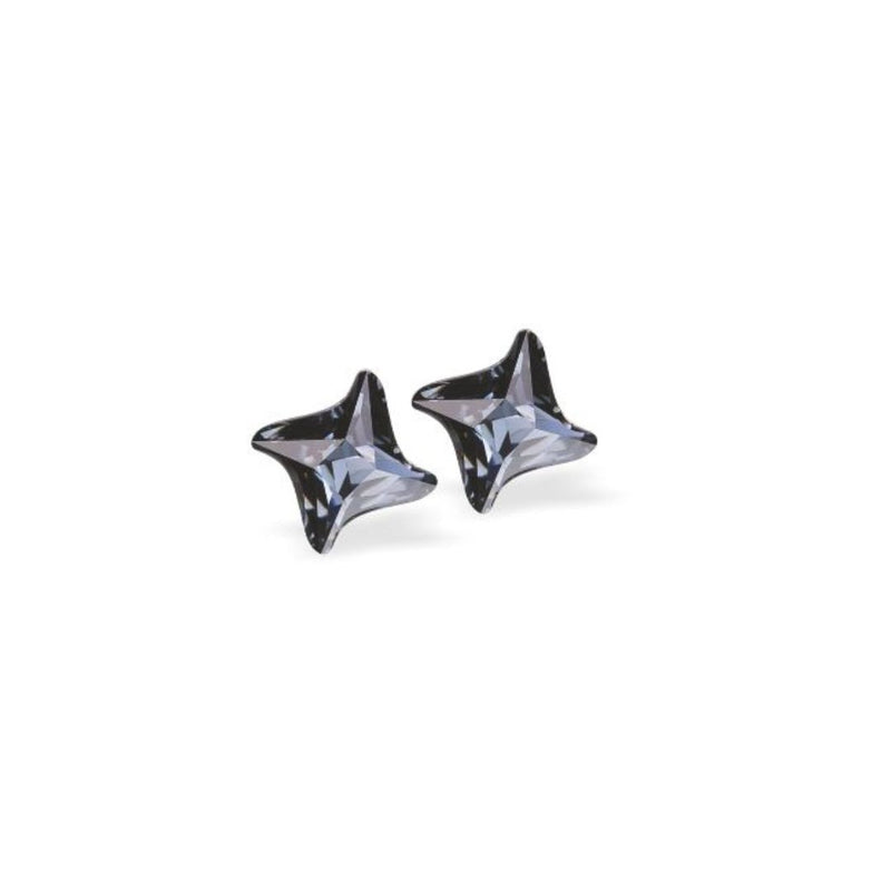 Austrian Crystal Star Twist Stud Earrings in Silvernight Grey, Sterling Silver Earwires