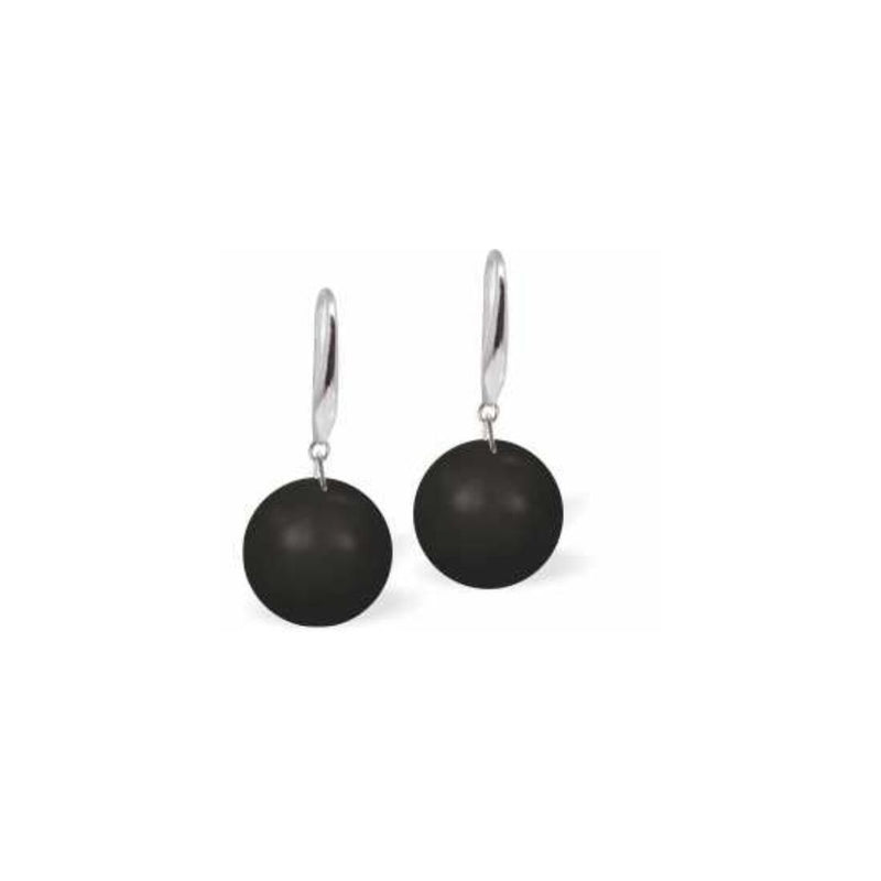 Austrian Crystal Pearl Drop Earrings in Dark Mystic Black, Rhodium Plated