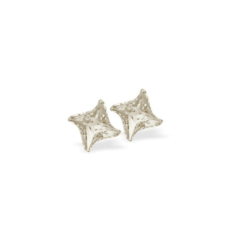 Austrian Crystal Star Twist Stud Earrings in Silver Shade, Sterling Silver Earwires