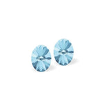 Austrian Crystal Oval Rivoli Stud Earrings, in Aquamarine Blue, Sterling Silver Earwires