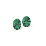 Austrian Crystal Oval Rivoli Stud Earrings in Emeral Green, Sterling Silver Earwires
