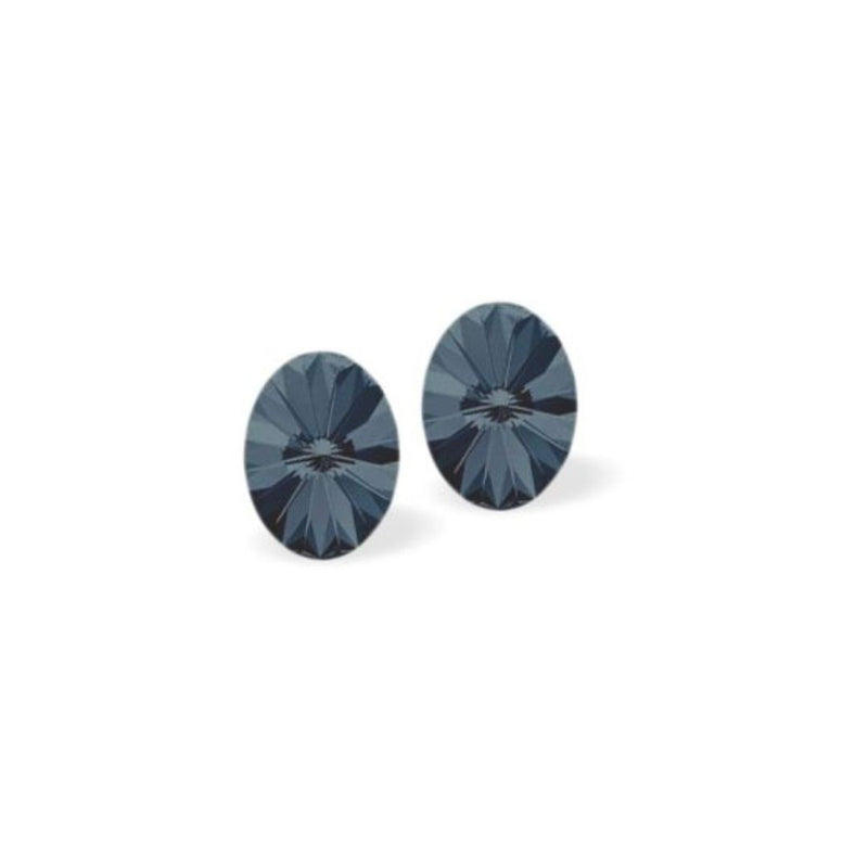Austrian Crystal Oval Rivoli Stud Earrings in Graphite Grey, Sterling Silver Earwires