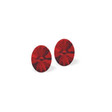 Austrian Crystal Oval Rivoli Stud Earrings in Light Siam Red, Sterling Silver Wires