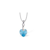 Austrian Crystal Aquamarine Blue Heart Necklace, with choice of chains