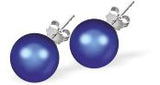 Austrian Crystal Pearl Stud Earrings in Iridescent Dark Blue by Byzantium with Sterling Silver Earwires