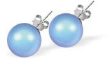 Austrian Crystal Pearl Stud Earrings in two tone iridescent light blue by Byzantium with sterling silver earwires.