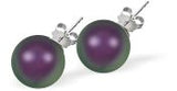Austrian Crystal Pearl Stud Earrings in Iridescent Purple by Byzantium with Sterling Silver Earwires