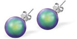 Austrian Crystal Pearl Stud Earrings in Warm Bright Scarabaeus Green by Byzantium with Sterling Silver Earwires