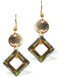Gold Plated Drop Earrings with Sahara Green Hollow Square Drop Hypoallergenic: Rhodium Plated, Nickel, Lead and Cadmium Free Earrings drop is 30mm  Colour: Golden and Sahara Green Delivered in a soft, black, velveteen pouch