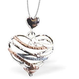 Designer Amore Heart Necklace by Byzantium Rhodium Plated, Hypoallergenic; Lead, Cadmium and Nickel Free 35mm in size
