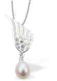 Designer Winged Pearl Necklace by Byzantium Rhodium Plated, Hypoallergenic; Lead, Cadmium and Nickel Free 38mm in size
