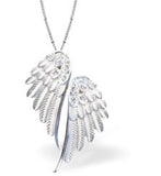 Designer Angel Wings Necklace in Silver Colour by Byzantium Rhodium Plated, Hypoallergenic; Lead, Cadmium and Nickel Free 40mm in size