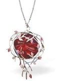 Designer Angelic Floral Necklace in Rich Deep Ruby Red Rhodium Plated