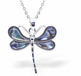 Paua Shell Chunky Dragonfly Necklace, Rhodium Plated
