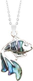 Natural Paua Shell Beautiful Coral Fish Necklace with Crystal, by Byzantium. Rhodium Plated, 25mm in size