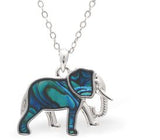 Natural Paua Shell Grand African Elephant Necklace, by Byzantium. Rhodium Plated, 30mm in size