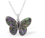 Natural Paua Shell Classic Butterfly Necklace, by Byzantium. Rhodium Plated, 30mm in size