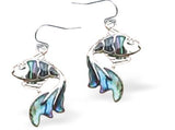 Natural Paua Shell from New Zealand Coral Fishy Drop Earrings by Byzantium