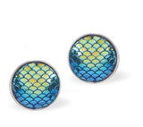 Natural Paua Shell from New Zealand Round Rainbow Multi Tone Stud Earrings 12 mm in size Rhodium Plated Nickel free Hypoallergenic Rhodium Plated Ear Wires