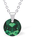 Austrian Crystal Round  Necklace in Emerald Green with a choice of Chains (May Birthstone)
