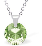 Austrian Crystal Round Necklace in Peridot Green with a choice of Chains (August Birthstone)